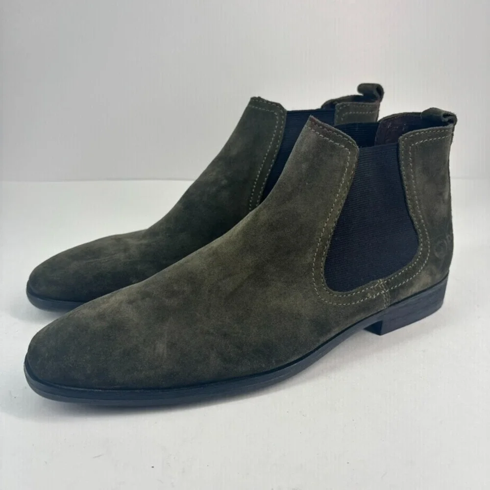 Base London Men's US 7 Saffron Suede Chelsea Pull-On Low Heel Casual Ankle Boots